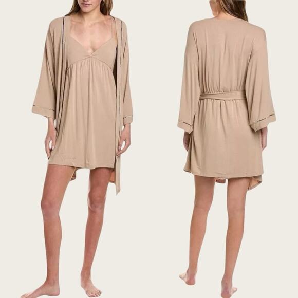NWT | Hale Bob | 2pc Nightgown & Robe Set | Nude Beige | Large - Picture 1 of 16